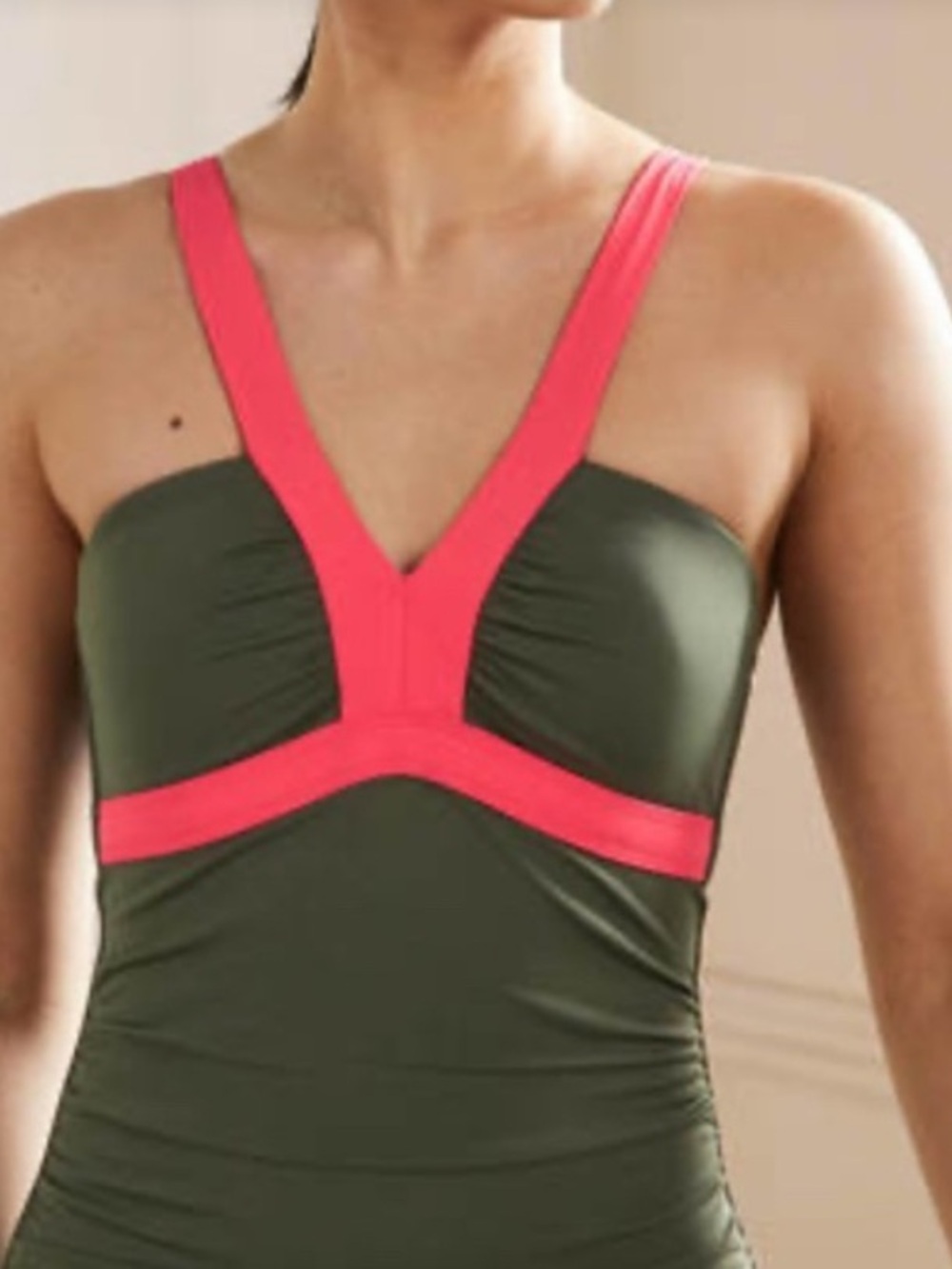 Boden Corsica Olive Green & Hot Pink Tankini Swimsuit Size 8